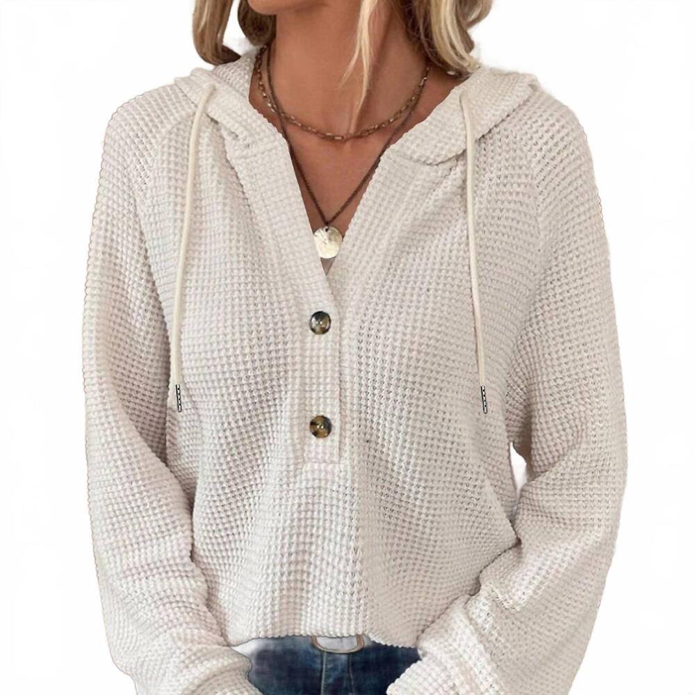 NEW LILY CLOTHING waffle button-up hoodie pullover in apricot